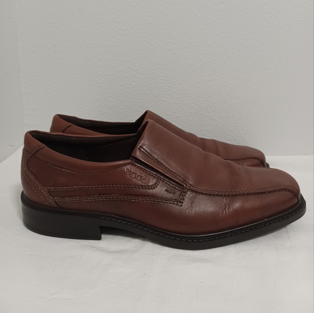 Ecco Men's loafers slip-on brown leather shoes size 10. (44) - Picture 7 of 11